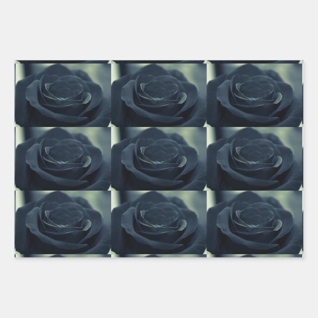 Black Rose Dark Gothic Flower Photo Patterned Wrapping Paper Sheets (Front 2)
