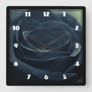 Black Rose Dark Gothic Flower Photo Square Wall Clock