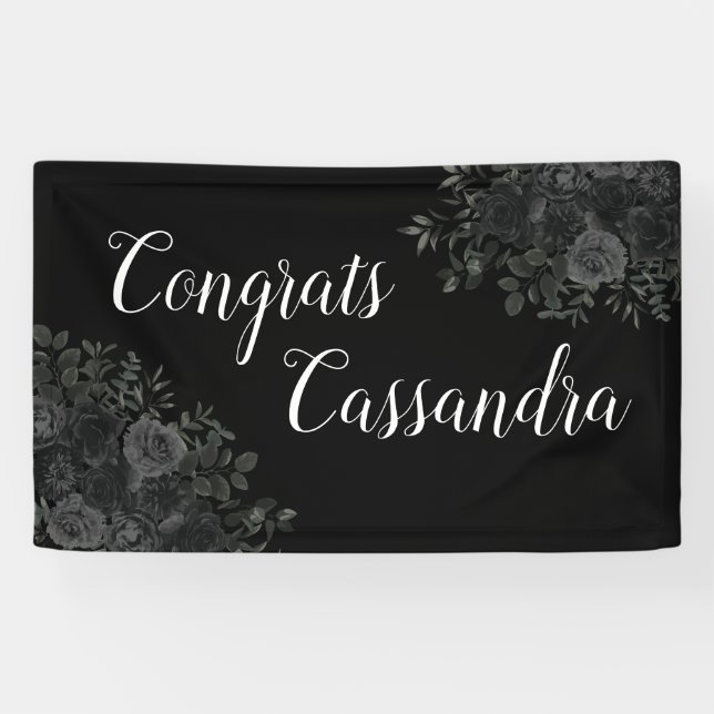 Black Rose Dark Gothic Graduation Party Banner (Horizontal)