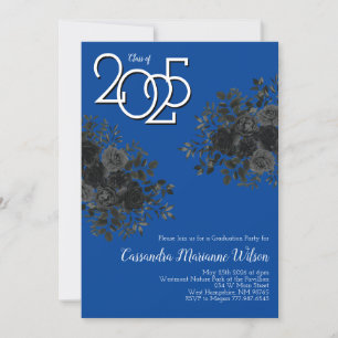 Black Rose Dark Gothic Graduation Party Blue Invitation