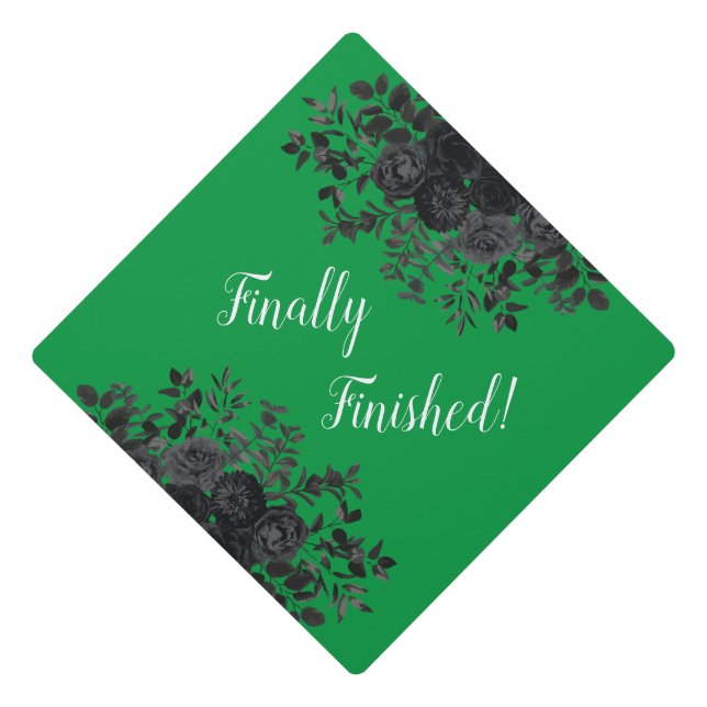 Black Rose Dark Gothic Graduation Party Green Graduation Cap Topper (Front)