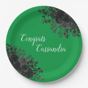 Black Rose Dark Gothic Graduation Party Green Paper Plates