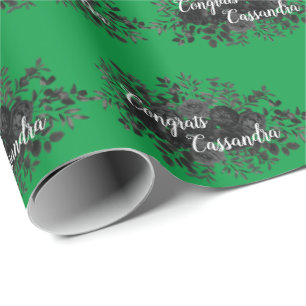 Black Rose Dark Gothic Graduation Party Green Wrapping Paper