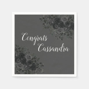 Black Rose Dark Gothic Graduation Party Grey Napkins