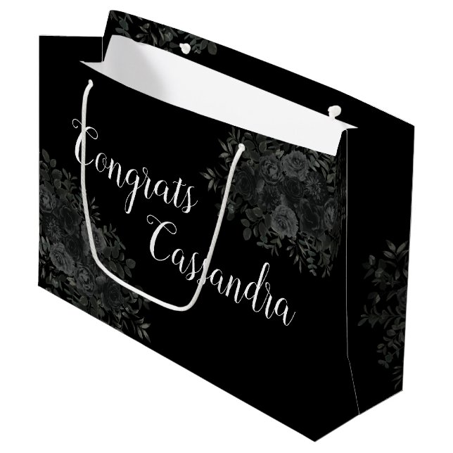 Black Rose Dark Gothic Graduation Party Large Gift Bag (Front Angled)
