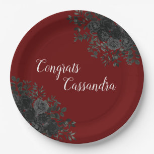 Black Rose Dark Gothic Graduation Party Maroon Paper Plates