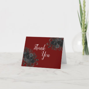 Black Rose Dark Gothic Graduation Party Maroon Thank You Card