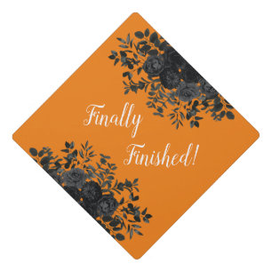 Black Rose Dark Gothic Graduation Party Orange Cap Topper