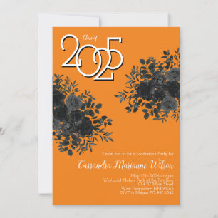 Black Rose Dark Gothic Graduation Party Orange Invitation