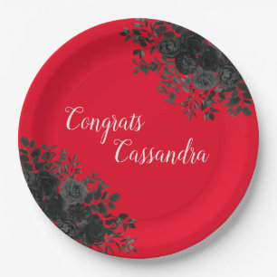 Black Rose Dark Gothic Graduation Party Red Paper Plates