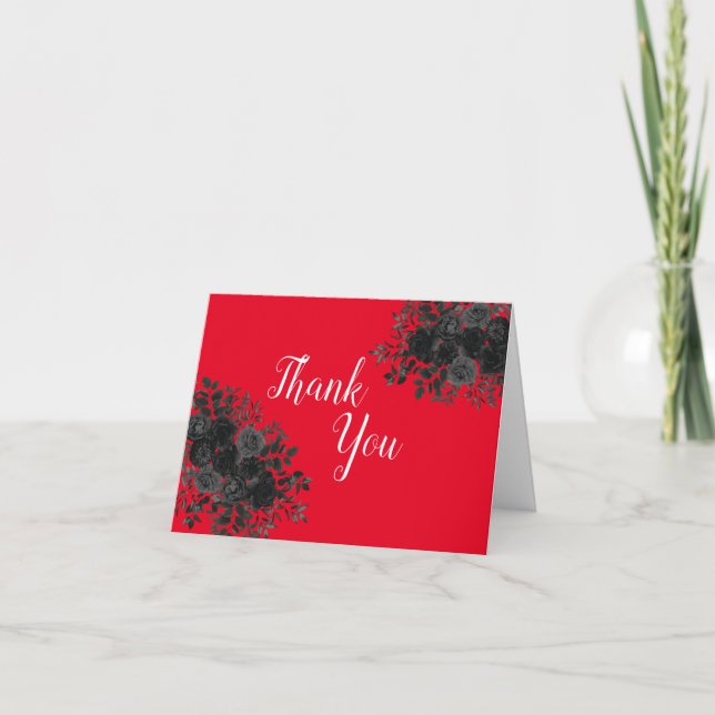 Black Rose Dark Gothic Graduation Party Red Thank You Card (Front)