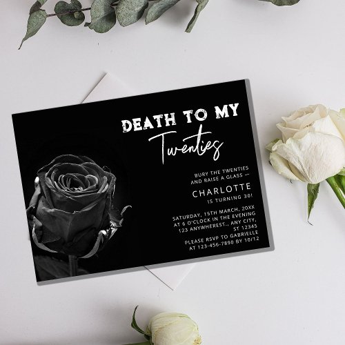 Black Rose Death to My 20s 30th Birthday Invitation