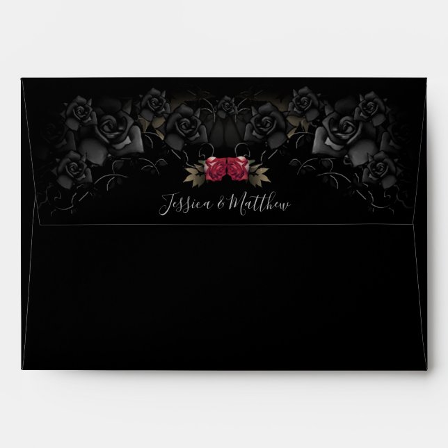 Black Rose Elegant Halloween Wedding Envelope (Back (Top Flap))