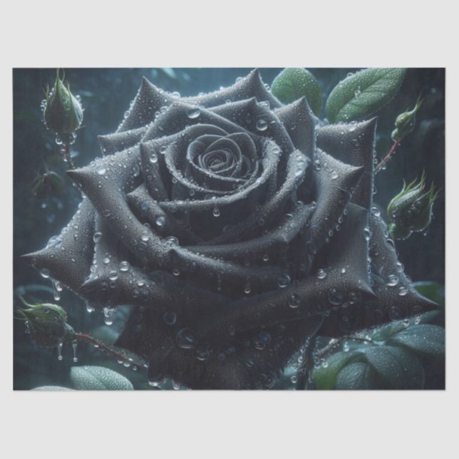 Black Rose Floral Decoupage  Tissue Paper (Front)