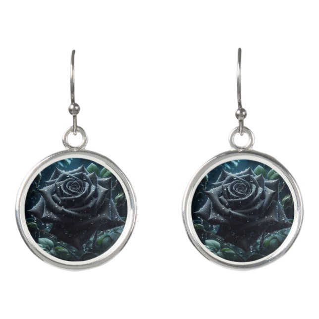 Black Rose Floral Earrings (Front)