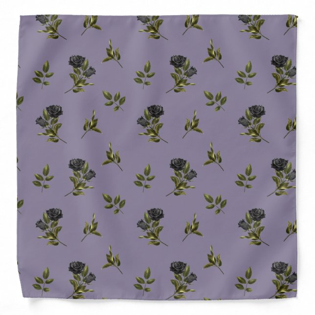 Black Rose Floral Pattern Bandana (Front)