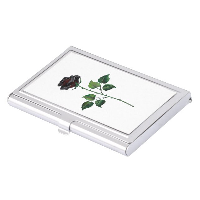 Black rose flower business card case (Front)