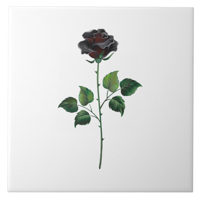 Black rose flower ceramic tile (Front)
