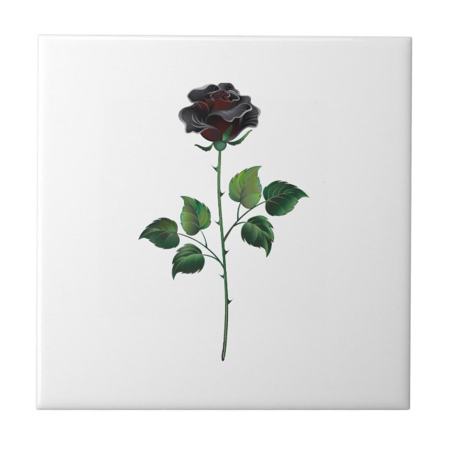 Black rose flower ceramic tile (Front)