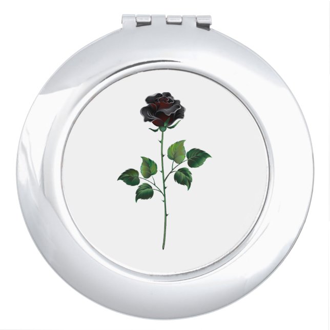 Black rose flower compact mirror (Front)