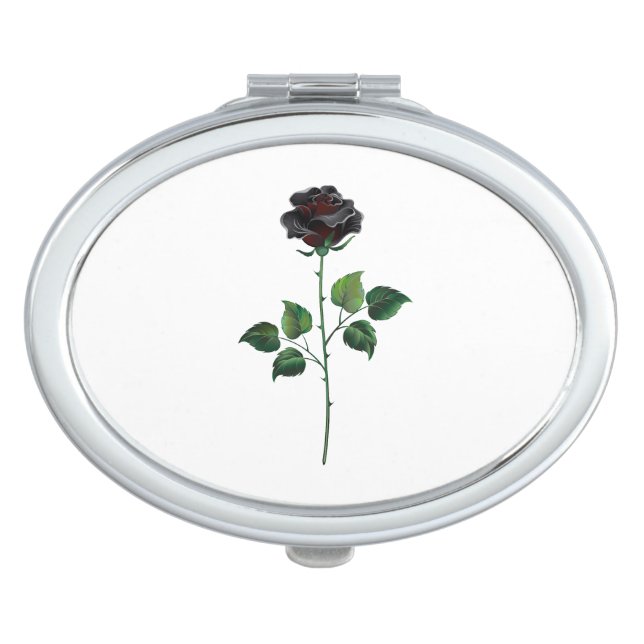 Black rose flower compact mirror (Front)