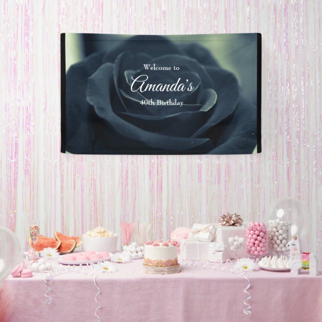 Black Rose Flower Dark Gothic Birthday Welcome Banner (Party)