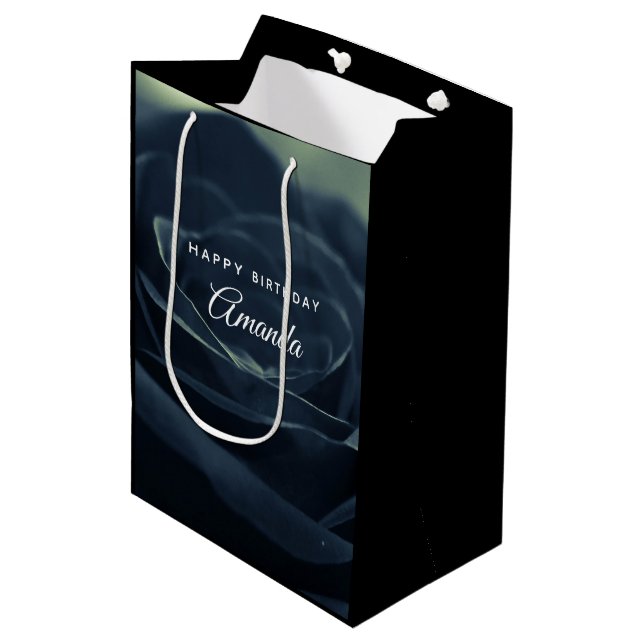 Black Rose Flower Dark Gothic Vibe Birthday Medium Gift Bag (Front Angled)