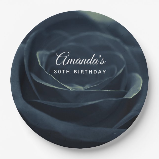 Black Rose Flower Dark Gothic Vibe Birthday Paper Plates (Front)