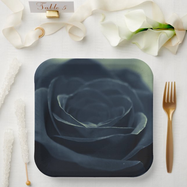 Black Rose Flower Dark Gothic Vibe Paper Plates (Wedding)