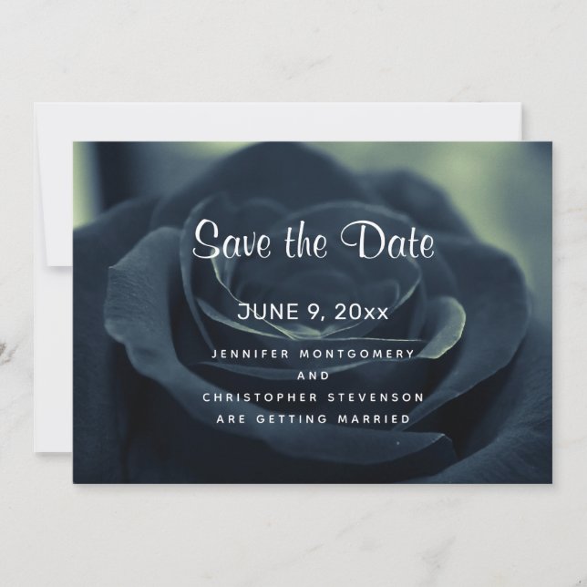 Black Rose Flower Dark Gothic Vibe Wedding Save The Date (Front)