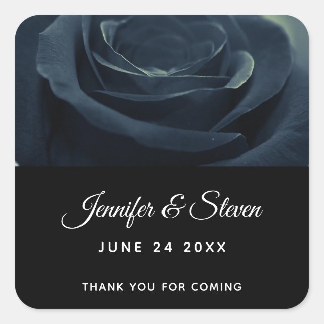 Black Rose Flower Dark Gothic Vibe Wedding Square Sticker (Front)