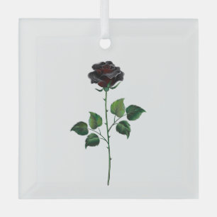 Black rose flower glass ornament