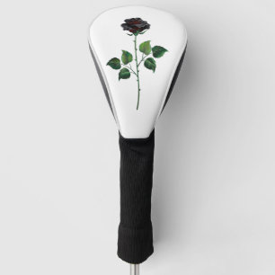 Black rose flower golf head cover
