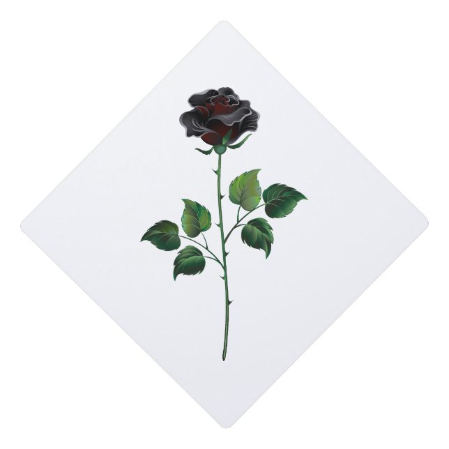 Black rose flower graduation cap topper (Front)