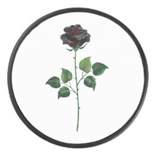 Black rose flower hockey puck