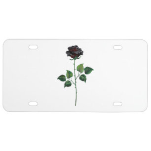 Black rose flower license plate