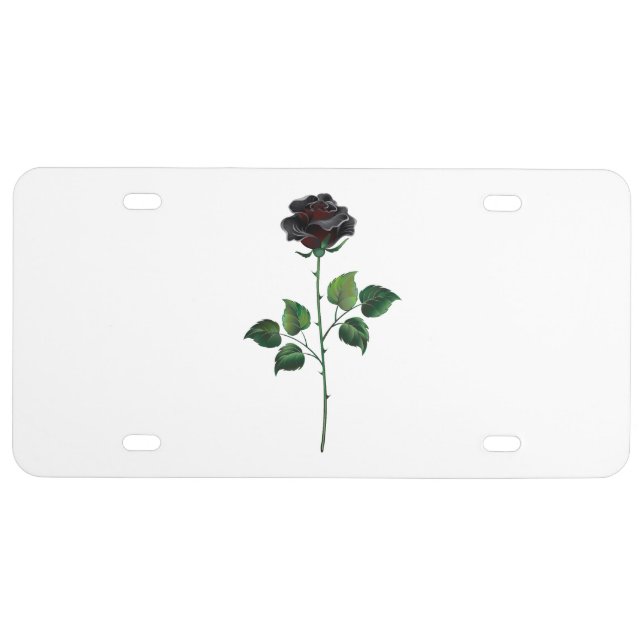 Black rose flower license plate (Front)