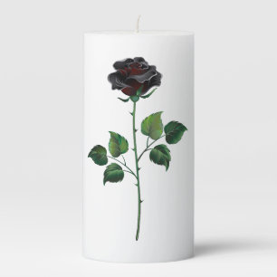 Black rose flower pillar candle