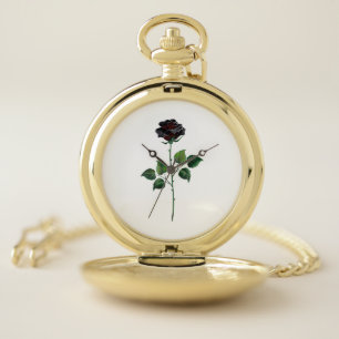 Black rose flower pocket watch