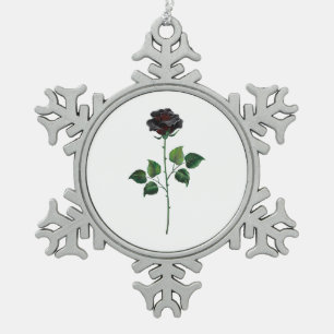 Black rose flower snowflake pewter christmas ornament