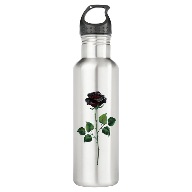 Black rose flower stainless steel water bottle (Front)