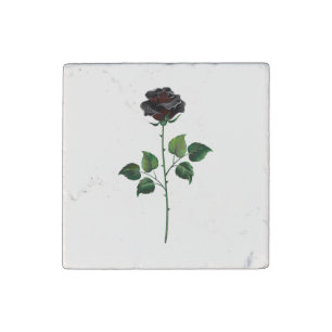 Black rose flower stone magnet