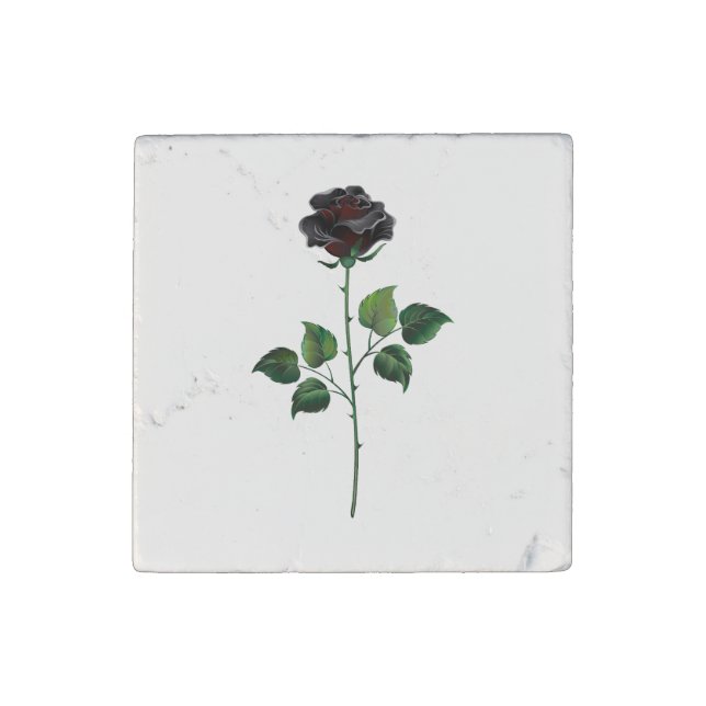 Black rose flower stone magnet (Front)