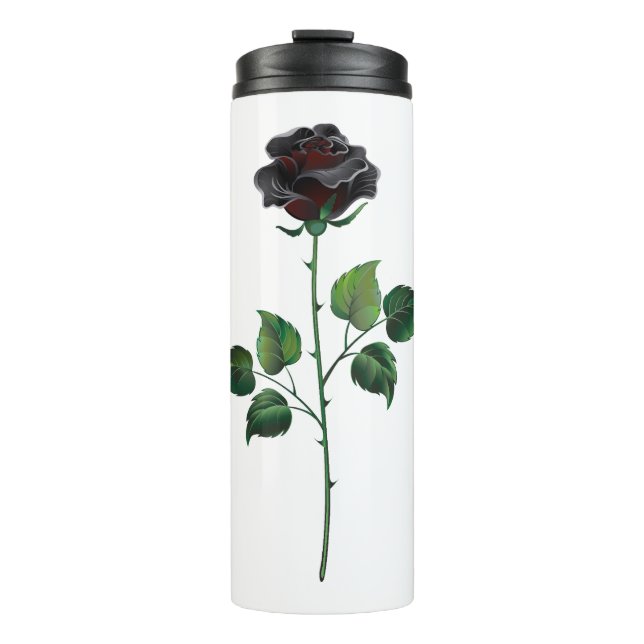Black rose flower thermal tumbler (Front)