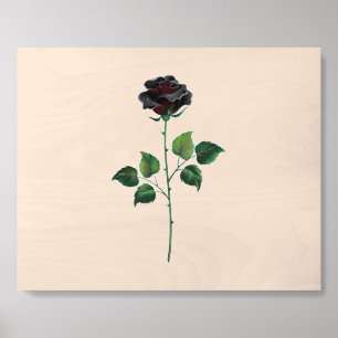Black rose flower wood photo tile 