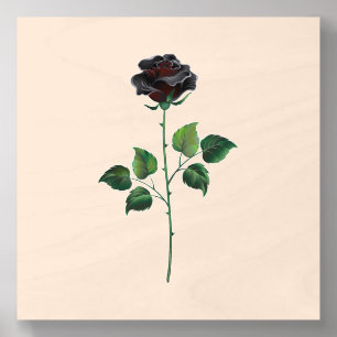 Black rose flower wood photo tile