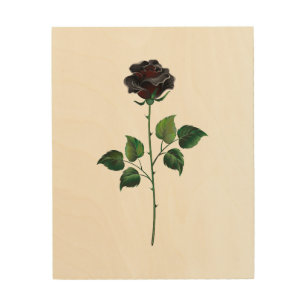 Black rose flower wood wall art