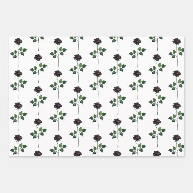 Black rose flower wrapping paper sheets (Front)