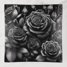 Black Rose Glass Trinket Tray