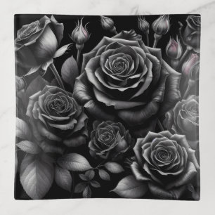 Black Rose Glass Trinket Tray